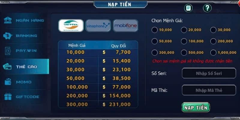 Nạp tiền B52club Nạp tiền B52club qua ví điện tử